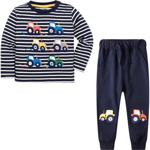 Jumping Meters New Arrival Top + Sweatpant Cotton Autumn Spring Boys Clothing Sets Cars Embroidered Fashion Baby Clothes