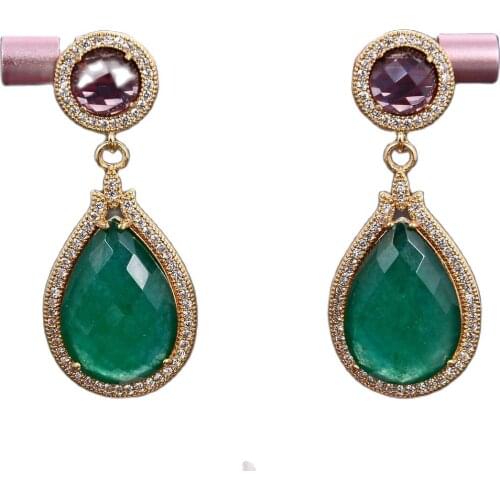 GG Jewelry Green Jade Teardrop Crystal Cz pave Earrings