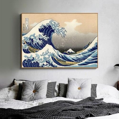 Famous Painting The Japanese Great Wave of Kanagawa Ukiyoe Japanese Art Poster Vintage Wall Canvas Print Picture Home Decor