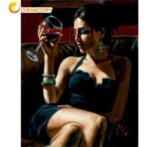 CHENISTORY Oil Painting By Numbers Handmade DIY Gift Drinking Woman Figure Picture By Number Modern Home Wall Decoration Art
