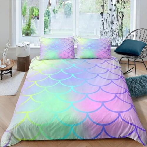 2/3Pcs Fish Scales Bedding Set Colorful Mermaid Quilt Cover With Pillowcase King Queen Size Comforter Covers Home Bedclothes