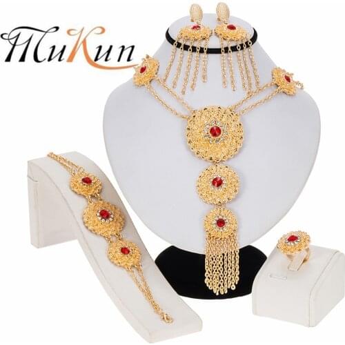 2020 Dubai luxury gold jewelry sets African Ethiopia wedding party gifts for women Necklace Bracelet earrings ring jewellery set