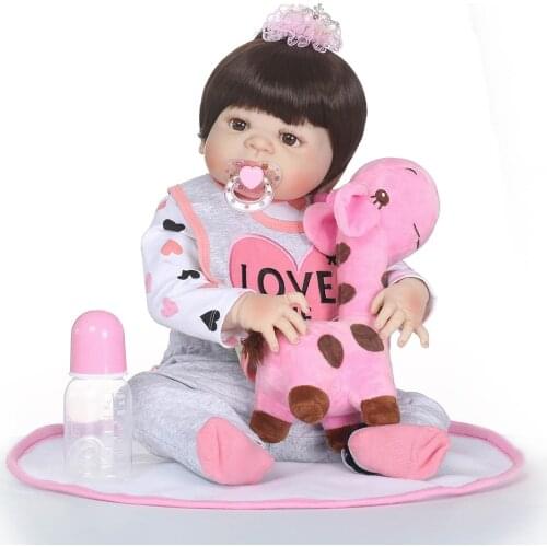 Bebes reborn NPK dolls 57cm full silicone reborn baby dolls real newborn baby girl with pink giraffe plush for child gift toys