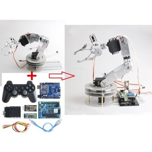 SZDOIT Wifi/Bluetooth/Handle Control Metal 6-Axis Robot Arm With Gripper Kit Rotating Base High Torque Servo DIY For Arduino