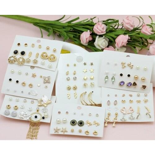 Fashion Women Square Crystal Heart Stud Earrings for Women Piercing Simulated Pearl Ball Leaves Earrings For Girl Gift Wholesale