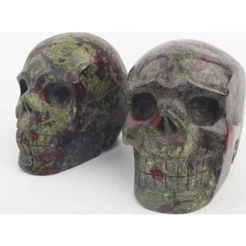 MOKAGY 750g-980g Natural Hand Carved Dragon Blood Stone Skulls Crystal Crafts for Decoration 1pc