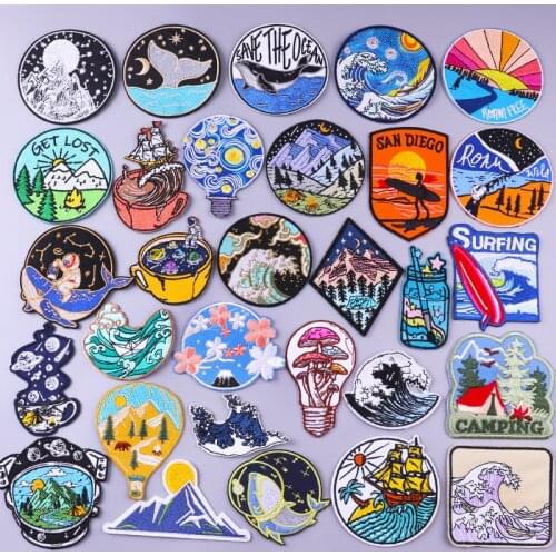 Mountain Adventure Patch DIY Embroideried Patches for Clothing Thermoadhesive Patches Iron On Patches On Clothes Van Gogh Badges