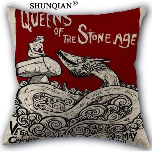 Custom queens of the stone age pillowcase Custom Cotton Linen Throw Pillow Cover Pillowcase Customize 45x45cm one side