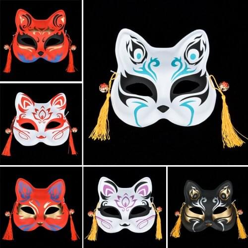 New painted Japanese style and wind fox anime cosplay masquerade mask men and women half cat face mask