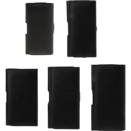 2021 New Universal Men Black Leather Belt Holster Clip Phone Pouch Horizontal Waist Bag for iphone Cellphone