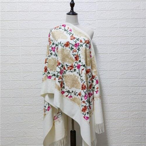 Autumn And Winter Embroidery National Style Scarf Women Warm Pure Cashmere Pashmina Lady Shawl Tassel Fashion Female Scarves