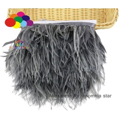 8-12cm high quality 10meter dark grey ostrich feather goose feather trims fringe natural feather trimming for skirt/dress