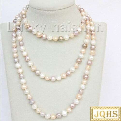 Length 47" 10mm baroque white pink purple Multicolor pearls beads Strand necklace j9859A60E14