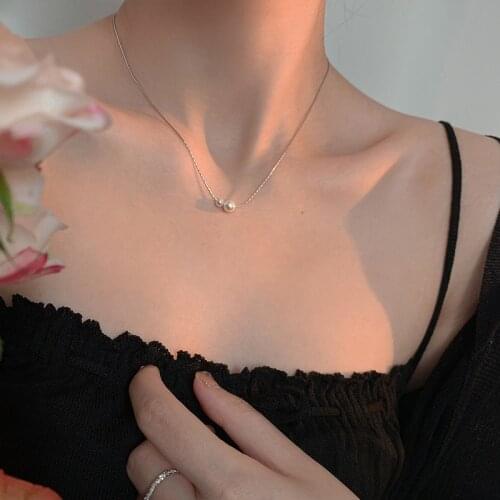 925 Sterling Silver Pearl Pendant Necklace For Women Simple Beads Choker Clavicle Chain Delicate Classic Female Wedding Jewelry