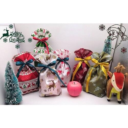 Christmas Satin Pouch With Ribbon Wedding Candy Pouch Jewellry Display Gift Bag Christmas Eve Apple Bag Can Be Customized Logo