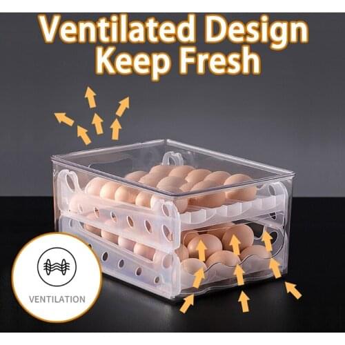 Slide Egg Holders Double Layer Stackable Refrigerator Organizer Clear Plastic Storage Container Box for fridge Freezer