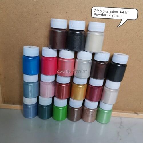 Mica Powder Slime Pigment Supply Kit Powder Resin in Bottle Organized with Pearlescent Pearl Luster 21 Colors Fine for Soap Make