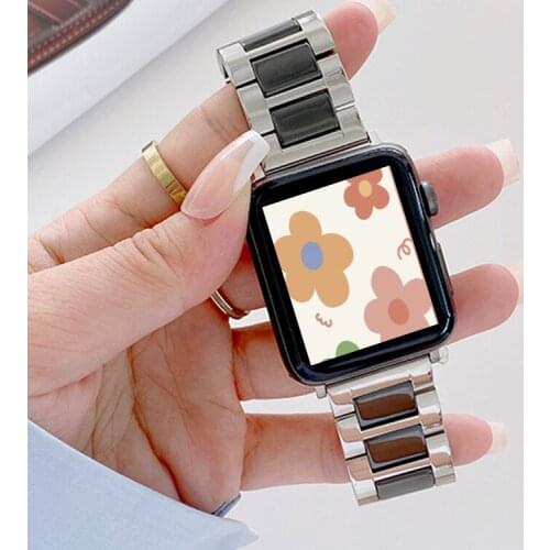 Ceramic Three Beads Replacement Watch Band For Apple Watch Band 42/44mm Stainless Steel Ceramic Removable Watch Strap