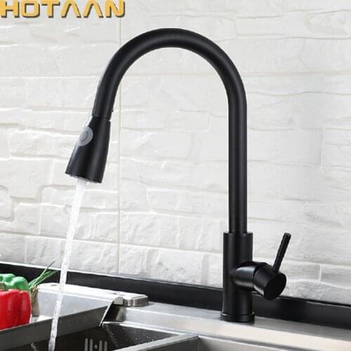 Hotaan Matte Black Stainless Steel Kitchen Faucet Single Hole Pull Out Spout Kitchen Sink Mixer Tap with Stream Sprayer Head