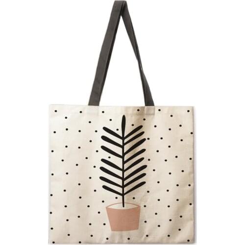 Cactus Bonsai Printed Tote Bag Shoulder Bag Linen Casual Tote Bag Foldable Shopping Bag Reusable Beach Bag