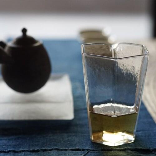 Heat-resistant glass hammer pattern hexagonal male fair cup uniform cup Japanese-style glass teaware tea mat tea ceremony