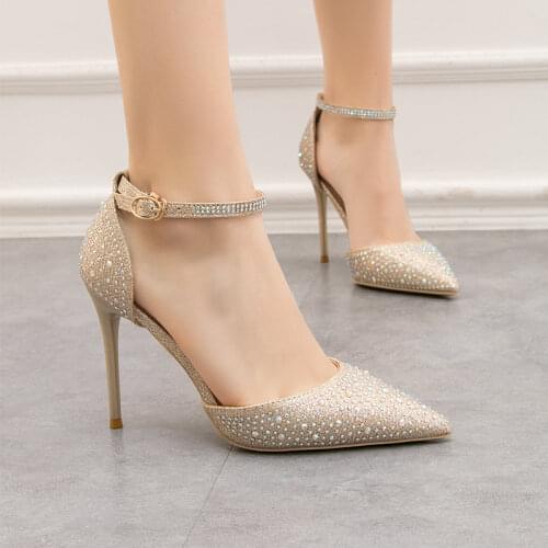 Elegant Bling Bling Women Summer Pumps Shoes Pointed-toe Crystal Solid Thin High Heels Sweet Ladies Party Woman Sandals Shoes