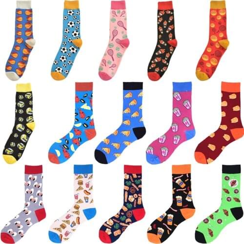 Harajuku Funny Creative Cartoon Sushi Bread Popcorn Pizza Shrimp Beer Food Volleyball Basketball Football Skateboard Socks