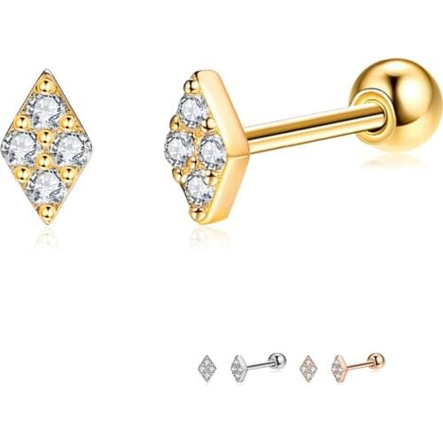 ZEMIOR Sterling Silver 925 Jewelry Geometry Rhombic Tiny Stud Earrings For Women Dazzling Cubic Zirconia Gold Color Earings
