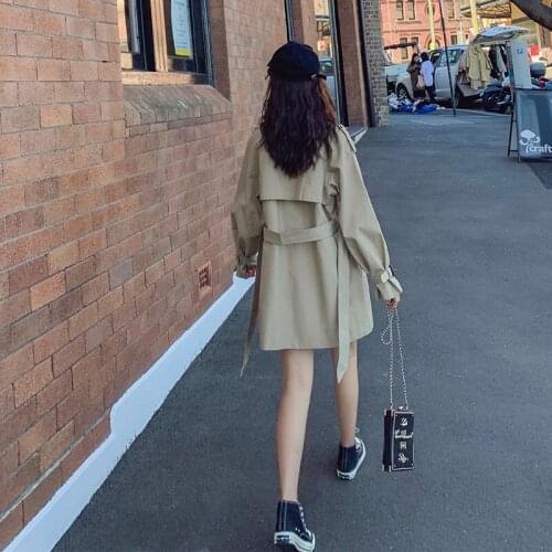 Womens Windbreaker Spring Autumn New British Fashion Pure Color High Quality Double Breasted Lace-up Commuter Feminine Coat 117