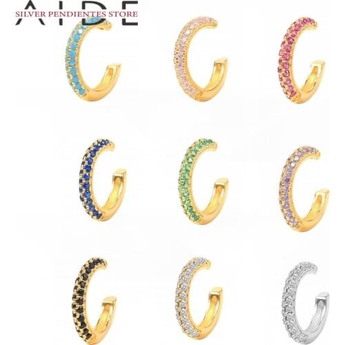 AIDE 1PCS Small Colorful 925 Sterling Silver Earrings For Women Cartilage Conch Without Piercing Cuff Earring Earcuff Jewelry