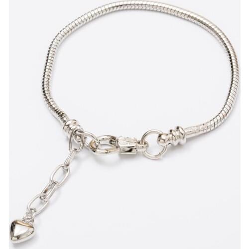 10pcs Fashion Women European silver Snake chain Lobster clasp Bracelet charm chain fit European jewelry Bead diy js653
