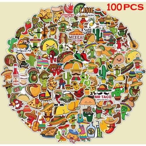 100PCS/Pack Mexican style cuisine Stickers DIY Mobile Phone Case Suitcase Skateboard Graffiti Stickers Childrens Toys