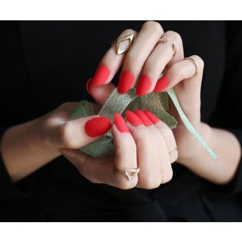 New Matte False nails short Round head Pointed Red fake nail full cover Pure colour candy 24pcs Full sets beautiful Sexy