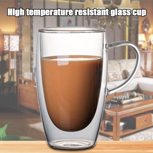 260/350/450ml Double-layer Coffee Milk Handle Mugs Drinkware Cup with Lid Home Office Transparent Coffee Milk Cup With Handl
