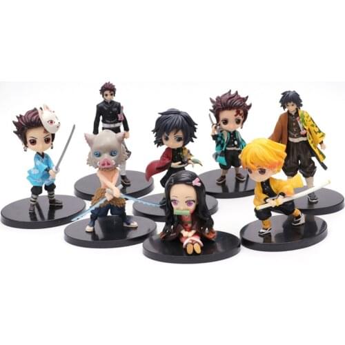 Anime Toys Demon Slayer Q Version Tanjirou Models Nezuko Zenitsu Tomioka Giyuu Figures Q Version Clay Doll Collection Ornaments