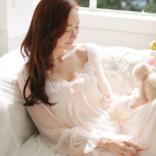 Free Shipping 2016 New Summer Princess Nightdress Royal Pyjamas Womens Long Nightgown Lace Sleepwear Modal Nightshirt