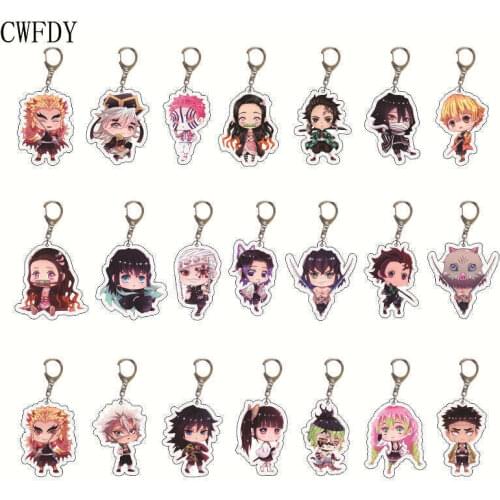 21pcs/lot Anime Demon Slayer Metal Keychain Kimetsu no Yaiba Tanjirou Nezuko Agatsuma Zenitsu Figure Pendant Key Chain Jewelry