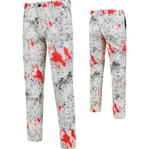 Mens New Style Unique Printed Suit Pants White Casual Slim Printed Pants Men Perform Party Wedding Dress Pencil Trousers