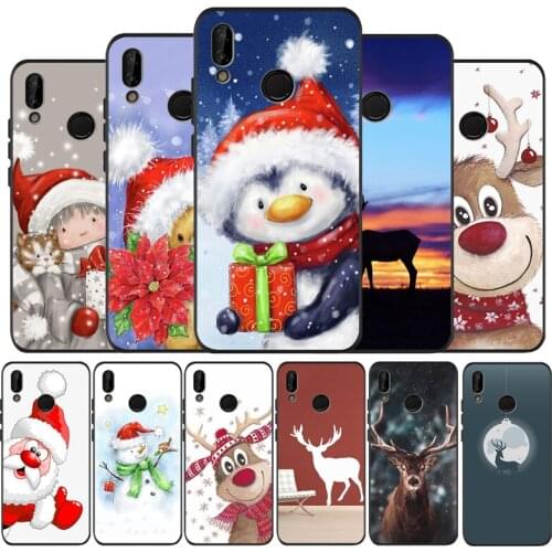 Cute elk Christmas deer black soft Phone Case for huawei P40 P30 P20 P10 Pro lite P9 Lite nova 4E 6SE Psmart 2019 Y6 9 Prime