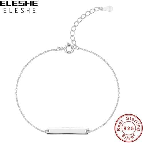 ELESHE 100% 925 Sterling Silver Bracelets for Women Customize Engrave Name Bar Bracelets & Bangles for Women Christmas Gift