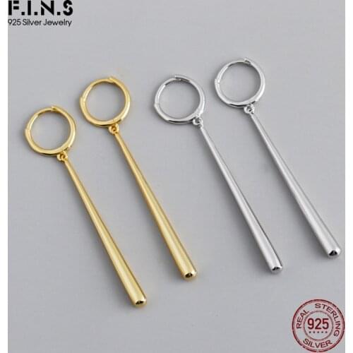 F.I.N.S 100% Real S925 Sterling Silver Long Water Drop Earrings Unique Long Hanging Stick Fine 925 Earrings Woman Fine Jewelry