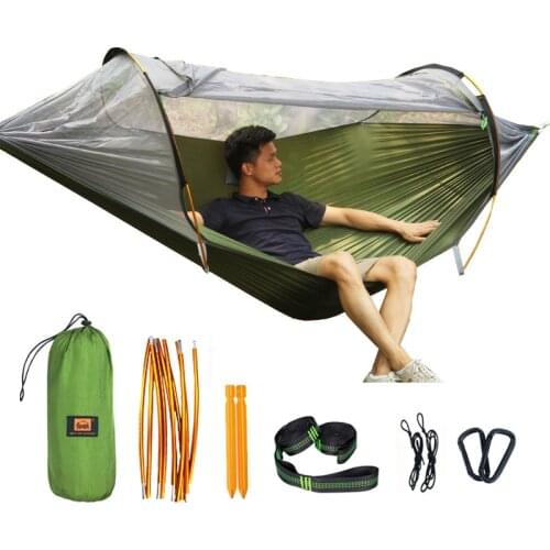 Hot sale Newest aluminum pole self-supporting anti-mosquito hammock High-strength parachute cloth hammock. 270X140cm