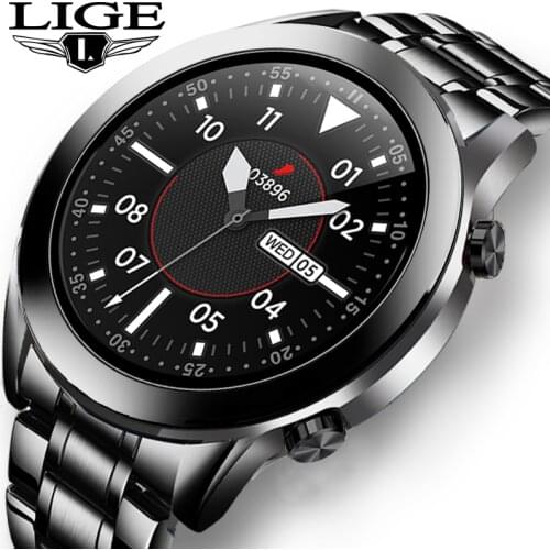 LIGE 2020 Steel Band Bluetooth Call Smart Watch Men Fitness waterproof watch Heart rate monitor Activity tracker For Android IOS