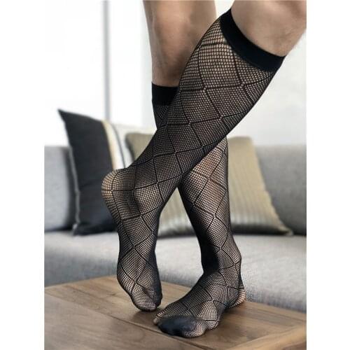 Tube Socks Male Dress Socks For Men Sheer Socks Exotic Formal Wear Suit Men Business Tube Transparent Ultra-thin Fishnet Socks