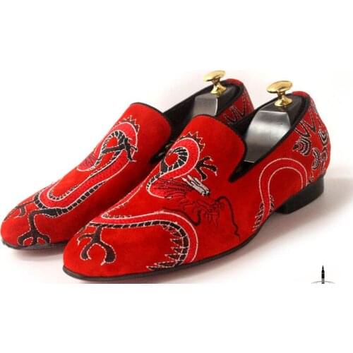 New embroidery casual shoes for men fashion men shoes genuine leather slip on loafers