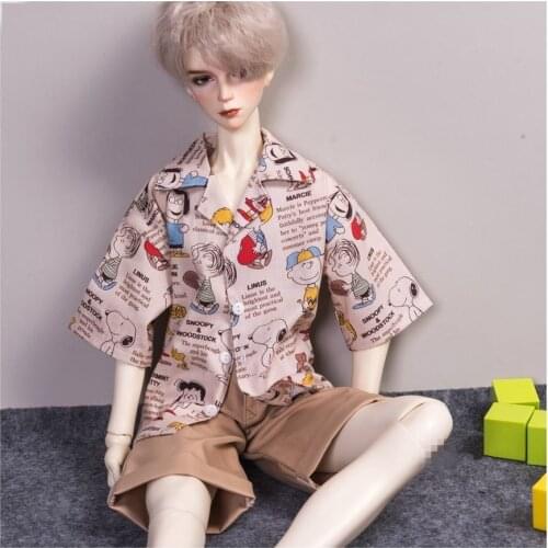 BJD Doll Clothing is suitable for 1/3 1/4 Uncle size fashion new cartoon letter shirt + medium and short versatile khaki shorts