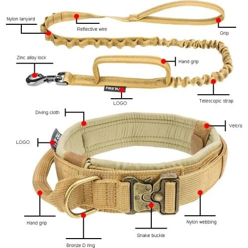 Pet tactical collar traction rope Outdoor training pet supplies Quick release dog collar Nylon training leash cachorro honden