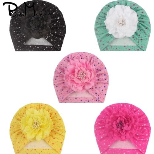 Powmuco 17*19 CM Fashion Printed Stars Pattern Hats Infant Artificial Flower Caps Elastic Toddler Bonnet Birthday Gifts 5 Colors