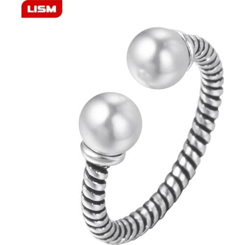 Simple Retro Ancient Twist Weave Inset Imitation Pearl Opening Female Finger Rings for Women Girls Gif