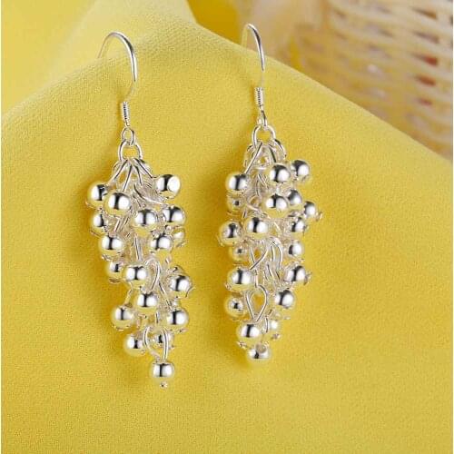 Hot 925 Sterling Silver Creative grape beads drop earrings for Woman Fashion party fine Gifts elegant noble Jewelry